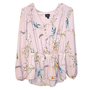 Worthington Size Extra Small XS Pink Floral Pattern Kawaii Cute Chic Top Blouse